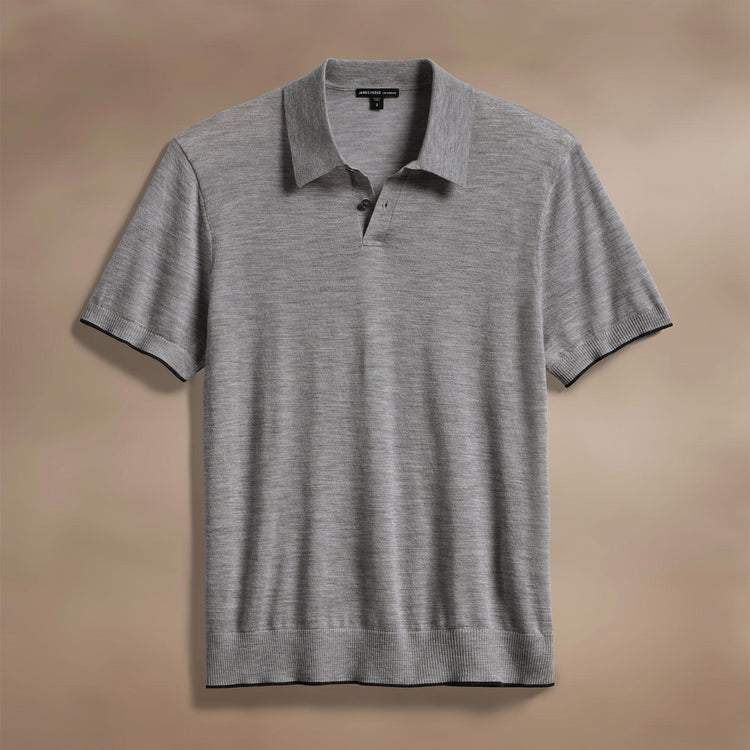 Ultrafine Cashmere Tipped Polo in Light Heather Grey/Coal | James Perse Los Angeles