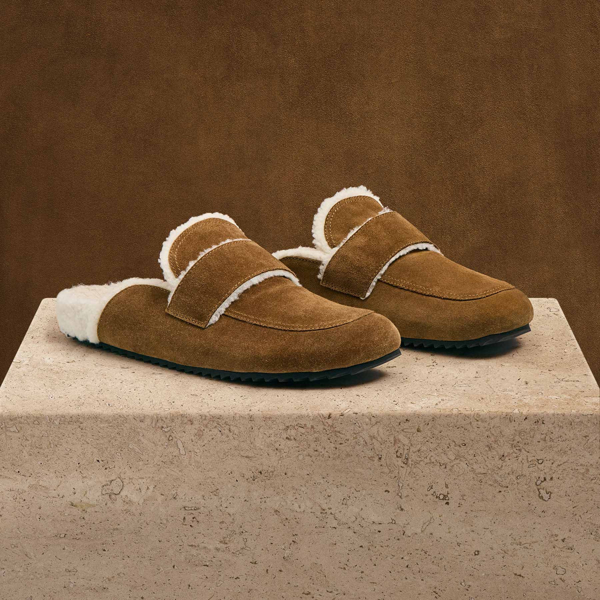 Men's Suede Shearling Lined Loafer in Tabacco/Ivory | James Perse Los Angeles