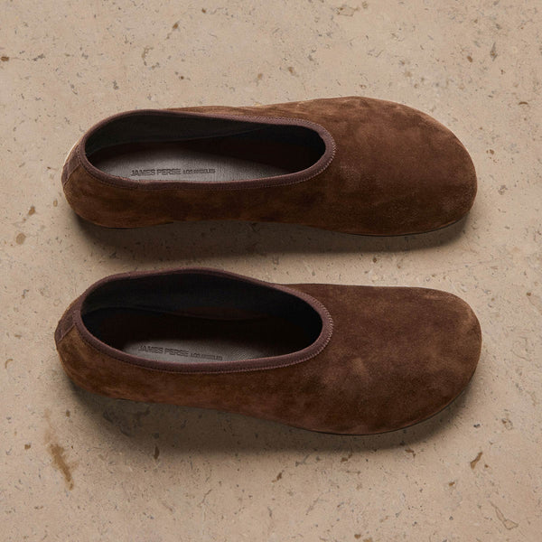 Women's Binded Suede Ballet Flat In Coffee Brown | James Perse Los Angeles