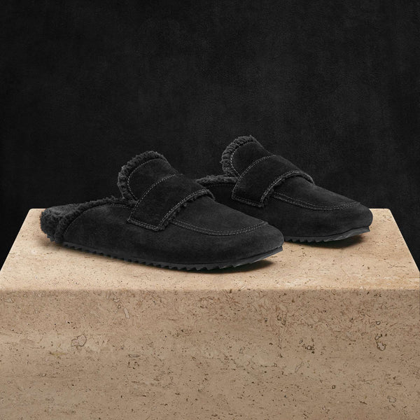 Women's Suede Shearling Loafer in Black/Black | James Perse Los Angeles