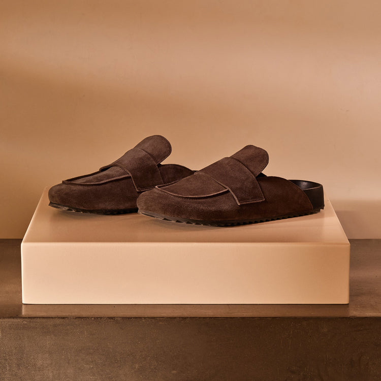 Women's Suede Slip On Loafer in Cafe | James Perese Los Angeles