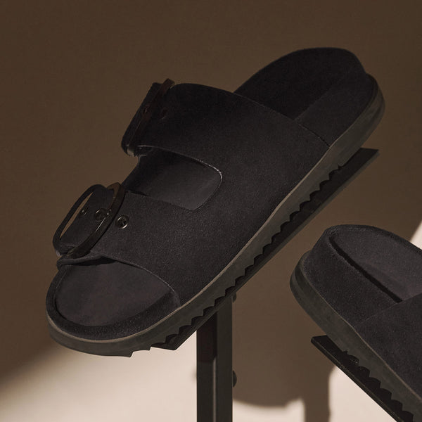 Women's Suede Double Strap Buckle Slide in Black | James Perse Los Angeles