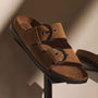 Women's Suede Double Strap Buckle Slide in Tabacco | James Perse Los Angeles