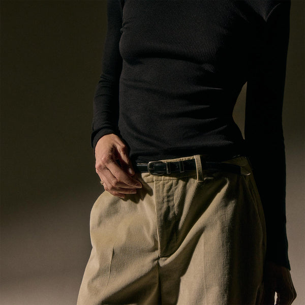 Cotton Gauze Ribbed Long Sleeve Crew in Black | James Perse Los Angeles