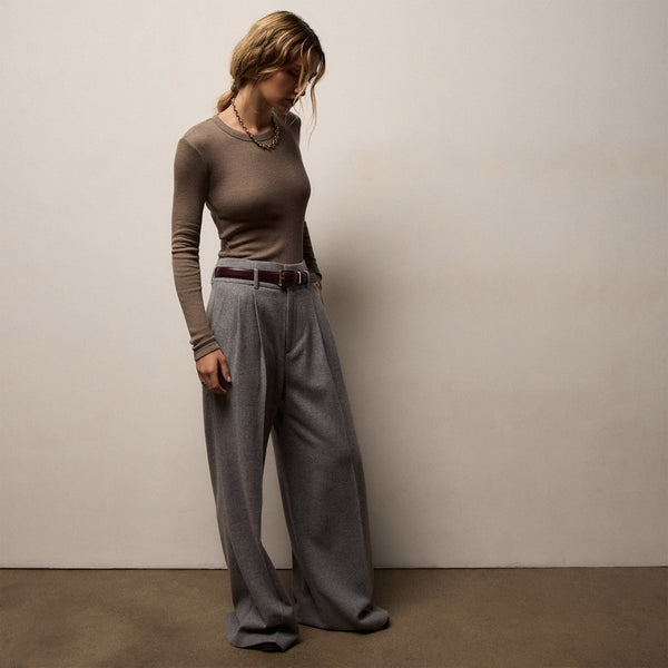 Cotton Gauze Ribbed Long Sleeve Crew in Caribou | James Perse Los Angeles