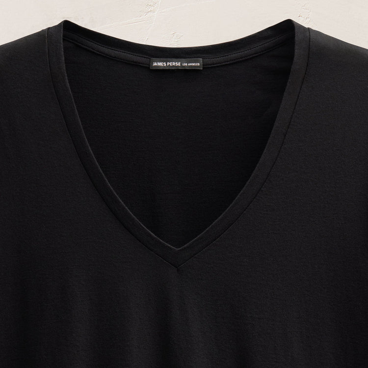 Short Sleeve Elevated Lotus Jersey V Neck in Black | James Perse Los Angeles