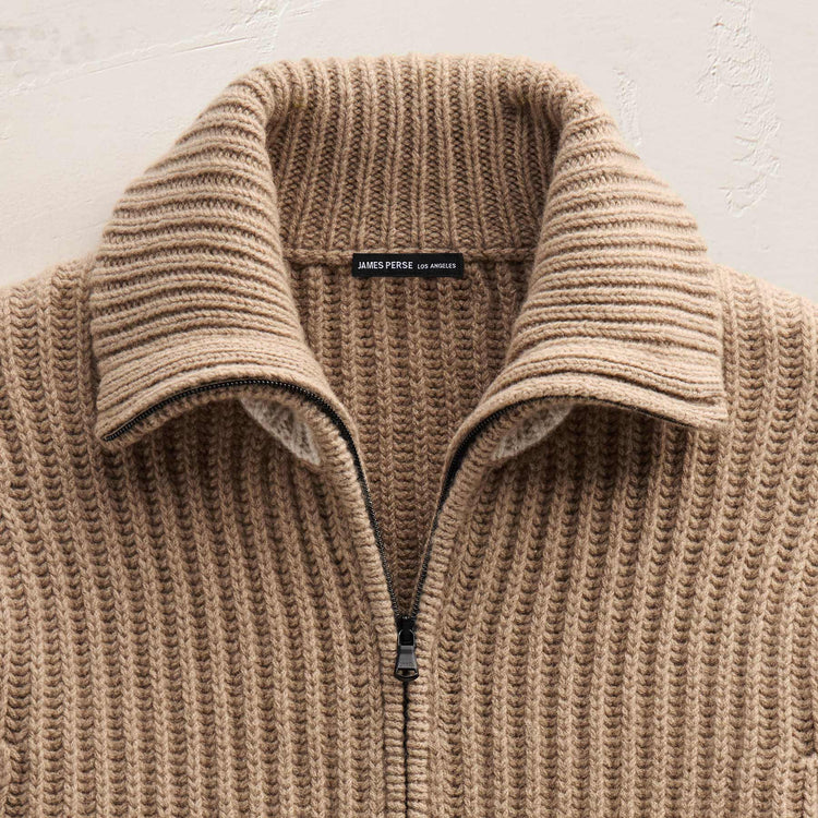 Recycled Cashmere Zip Funnel Neck in Coffee/Stucco | James Perse Los Angeles