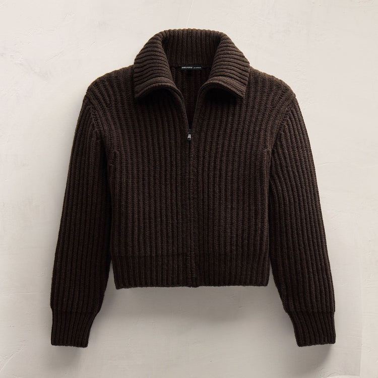 Recycled Cashmere Zip Funnel Neck in Kona/Black | James Perse Los Angeles