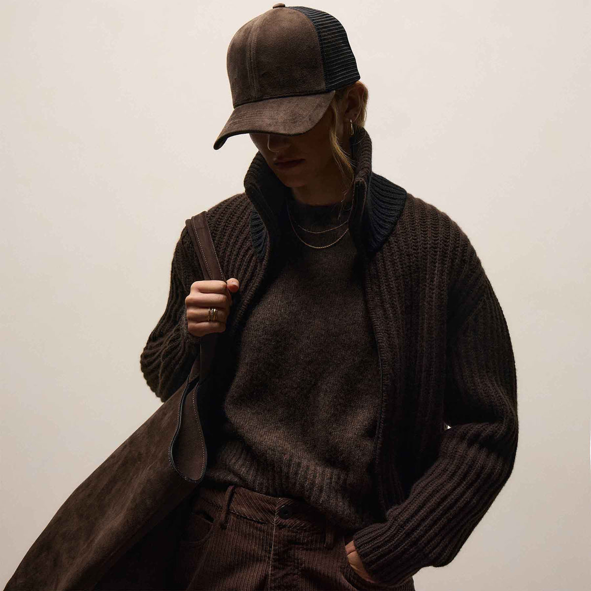 Recycled Cashmere Zip Funnel Neck In Kona/Black | James Perse Los Angeles