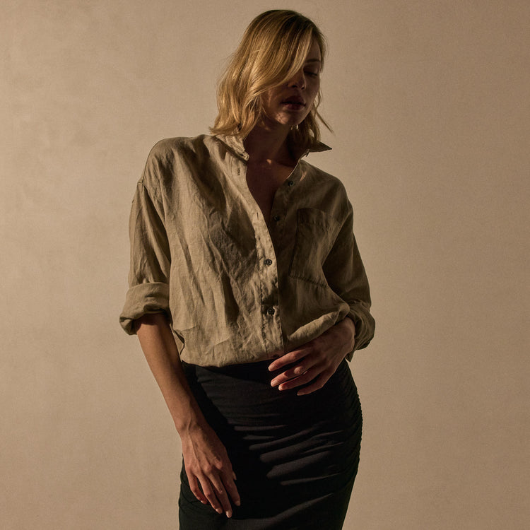 Linen Oversized Shirt in Overcast Pigment | James Perse Los Angeles