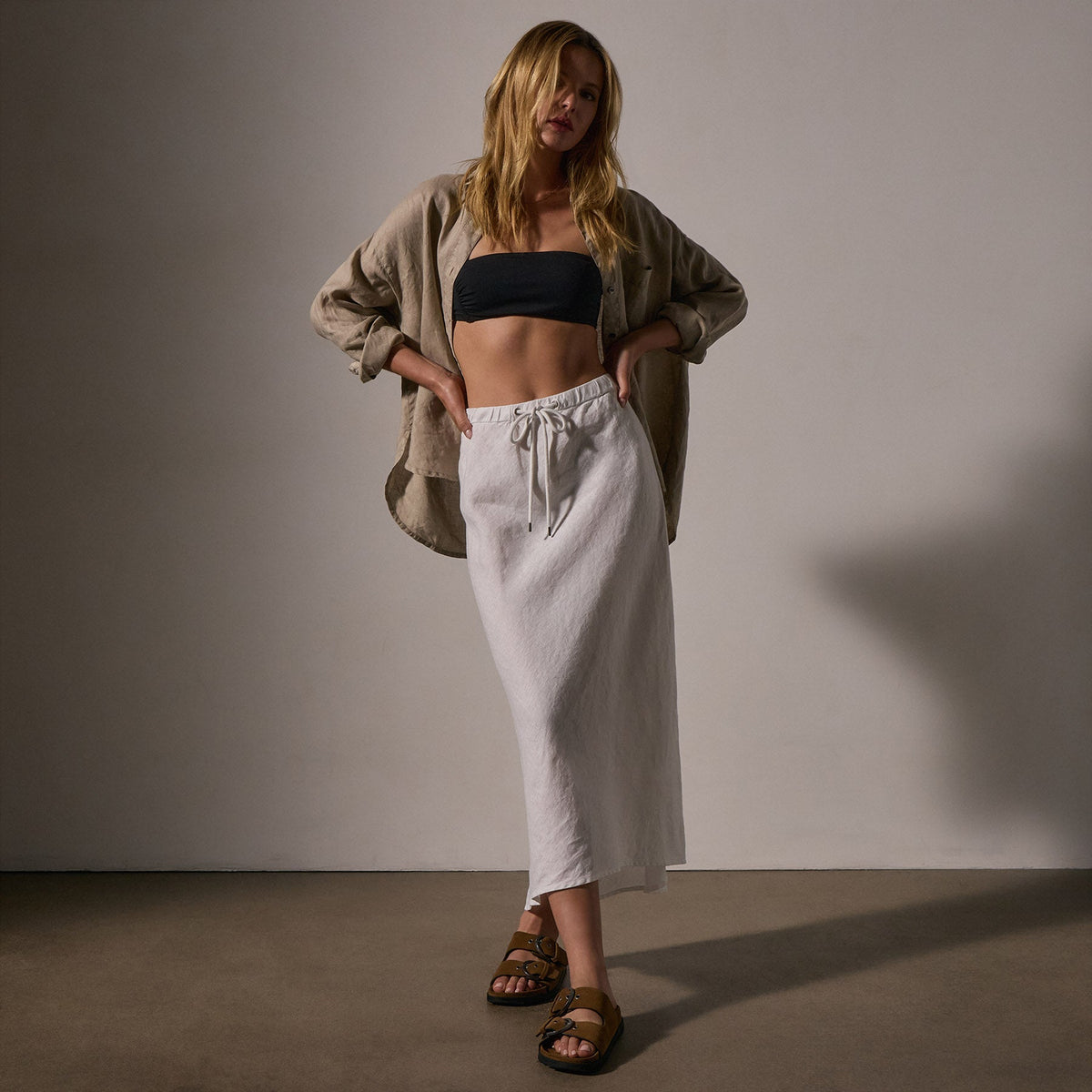 High Low Linen Skirt in White | James Perse Los Angeles