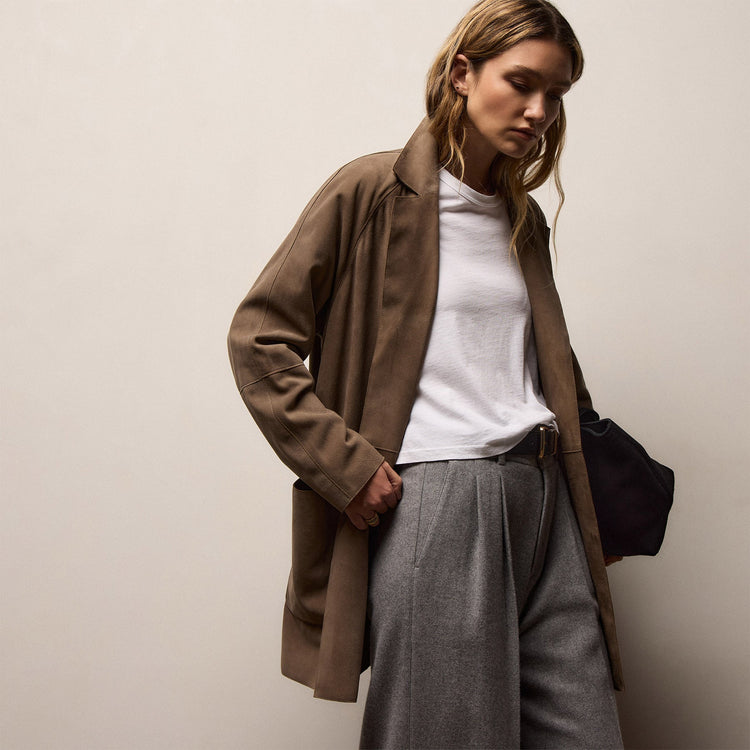 Suede Trench Coat in Caribou | James Perse Los Angeles