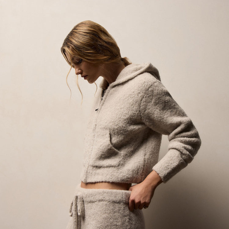Alpaca Cashmere Wool Zip Hoodie in Salt | James Perse Los Angeles