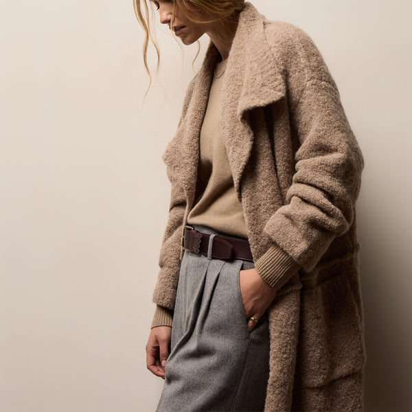 Long Loop Alpaca Cashmere Coat in Soft Beige | James Perse Los Angeles