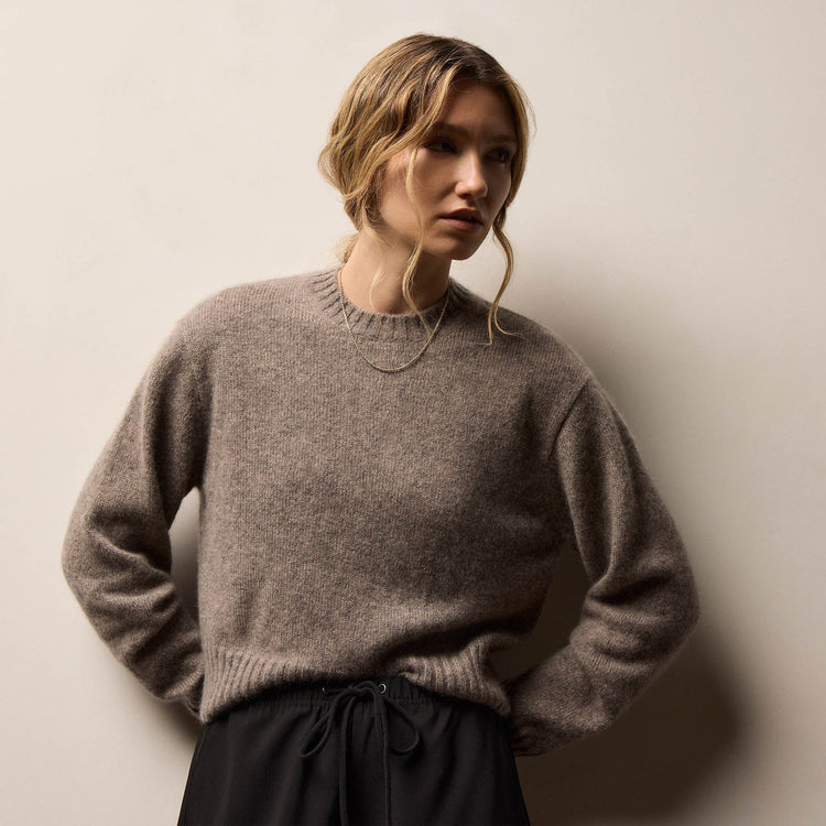 Lightweight Textured Cashmere Crew in Beige Melange | James Perse Los Angeles