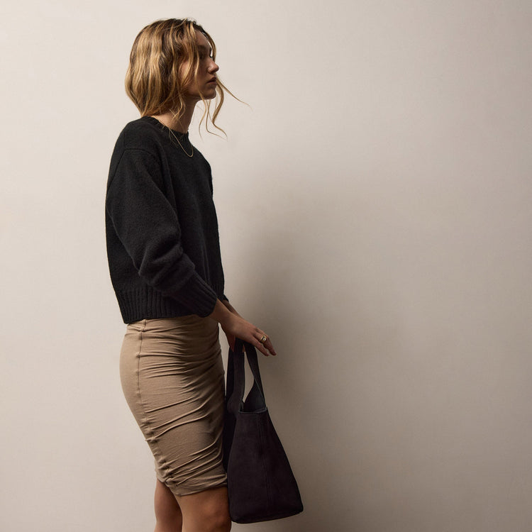 Lightweight Textured Cashmere Crew in True Black | James Perse Los Angeles