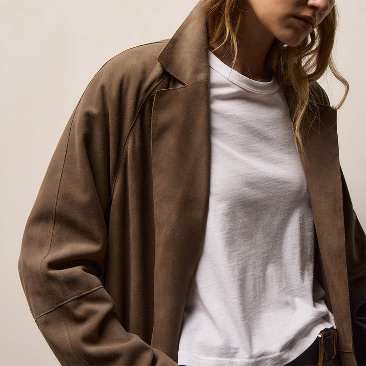 Suede Trench Coat in Caribou | James Perse Los Angeles