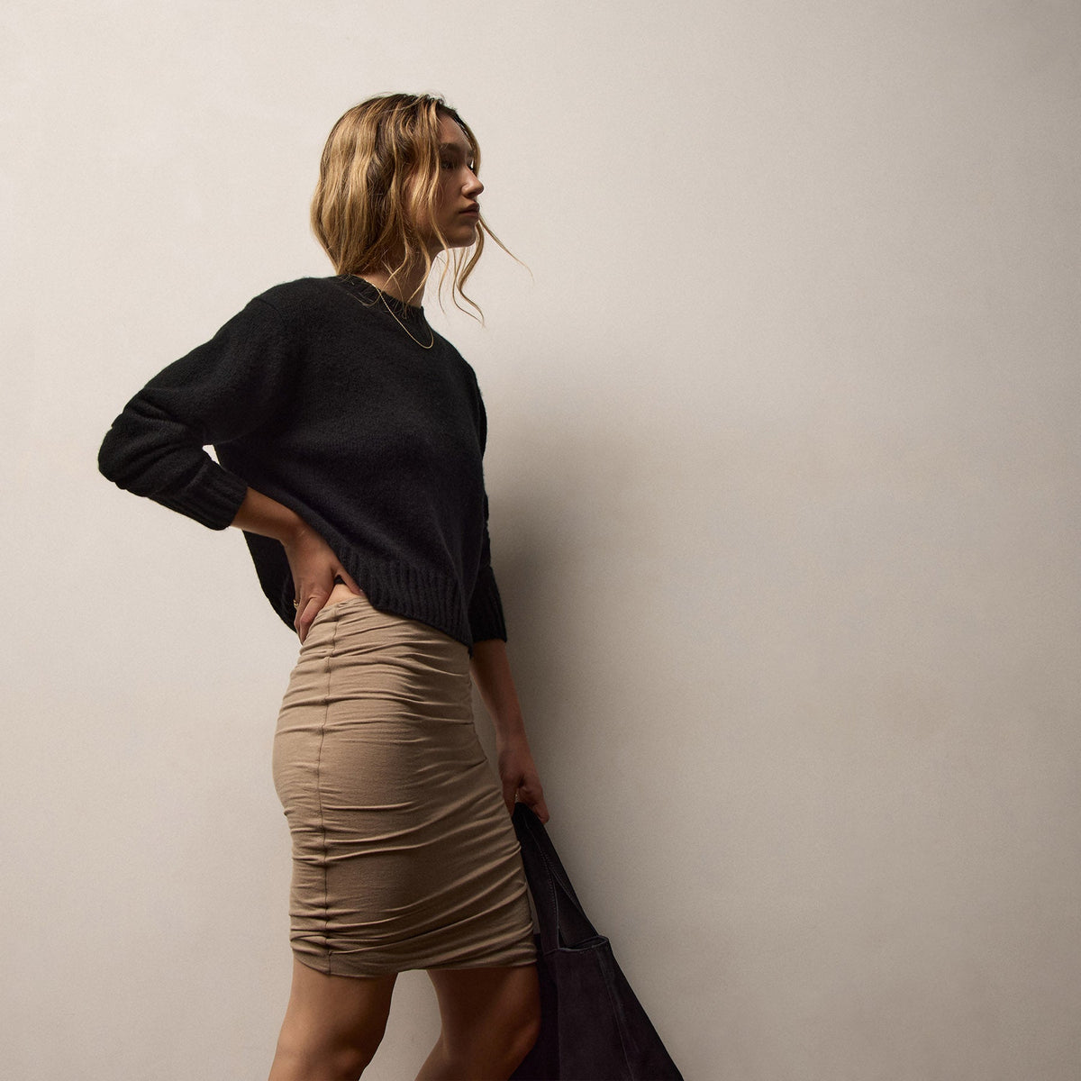 Stretch Melange Jersey Skirt in Coffee | James Perse Los Angeles
