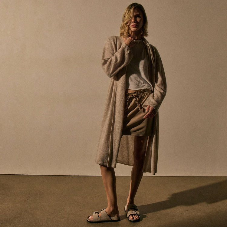 Open Knit Cashmere Cardigan in Light Beige | James Perse Los Angeles