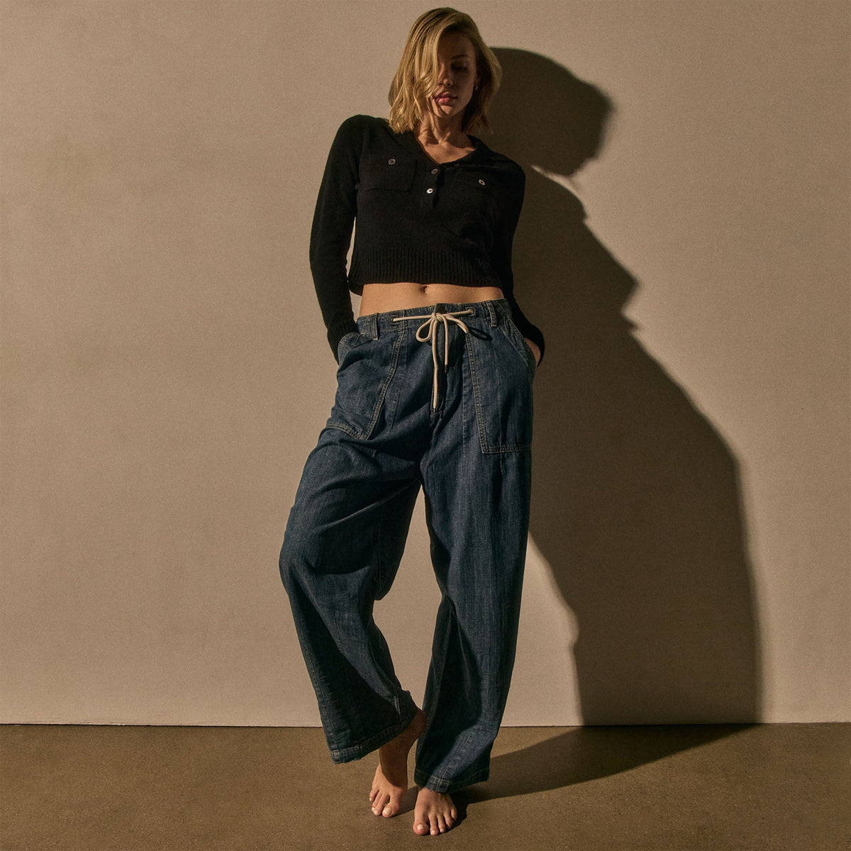 Open Knit Cashmere Polo in Black | James Perse Los Angeles