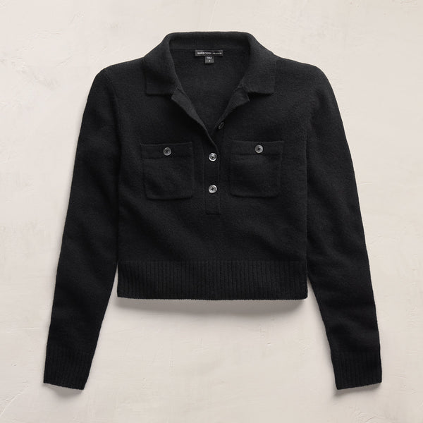 Open Knit Cashmere Polo in Black | James Perse Los Angeles