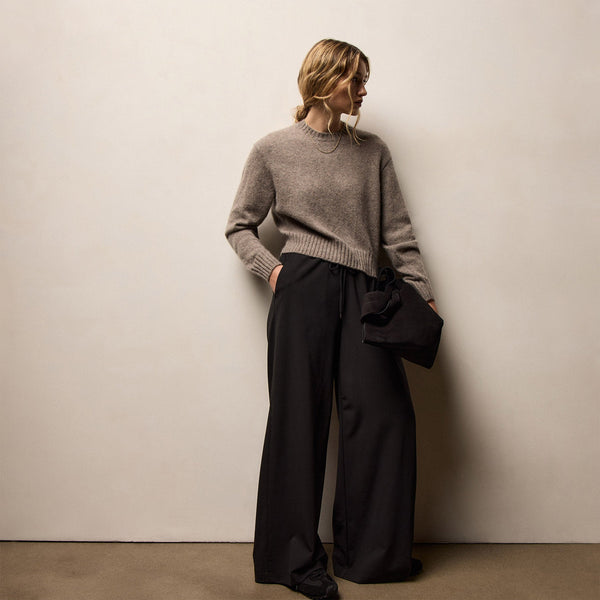 Stretch Wool Wide Leg in Black | James Perse Los Angeles