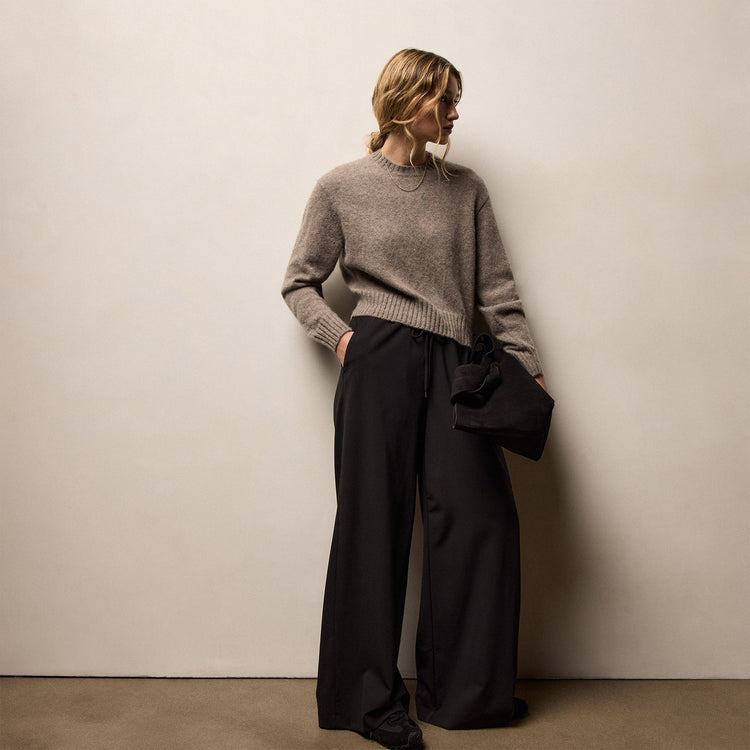 Stretch Wool Wide Leg in Black | James Perse Los Angeles