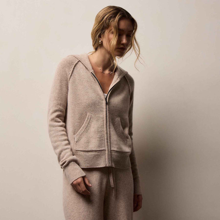 Recycled Cashmere Track Jacket in Stone | James Perse Los Angeles
