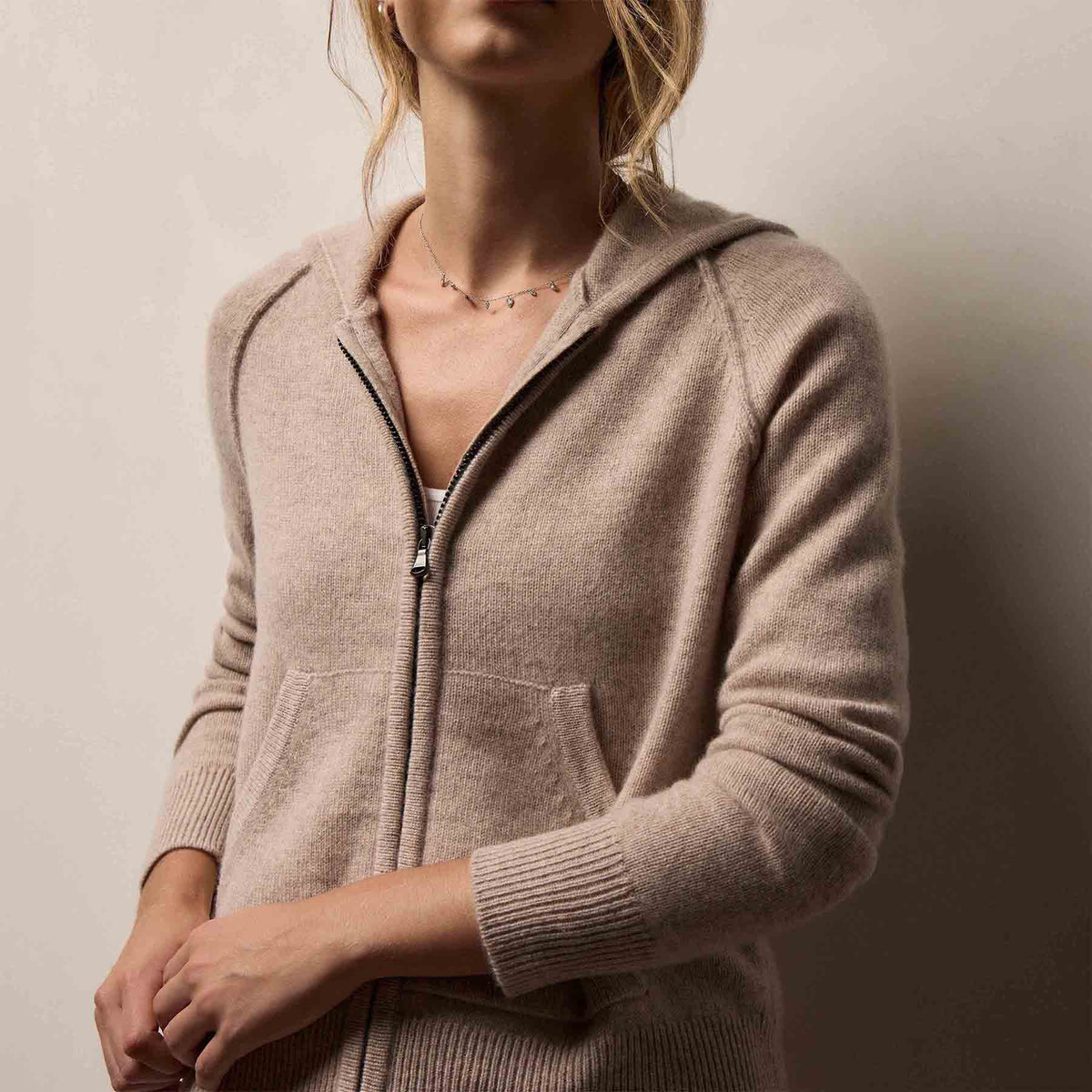 Recycled Cashmere Track Jacket in Stone | James Perse Los Angeles