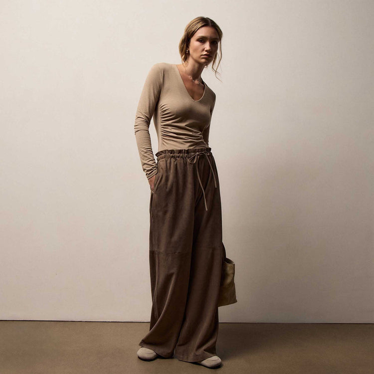 Suede Paperbag Pant in Caribou | James Perse Los Angeles