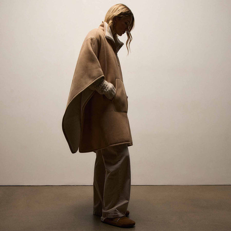 Suede Shearling Poncho In Light Caramel | James Perse Los Angeles