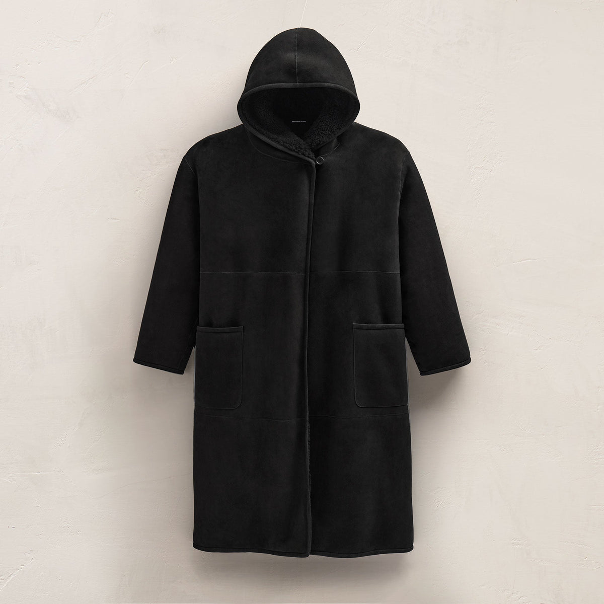 Long Suede Hooded Jacket in Black | James Perse Los Angeles