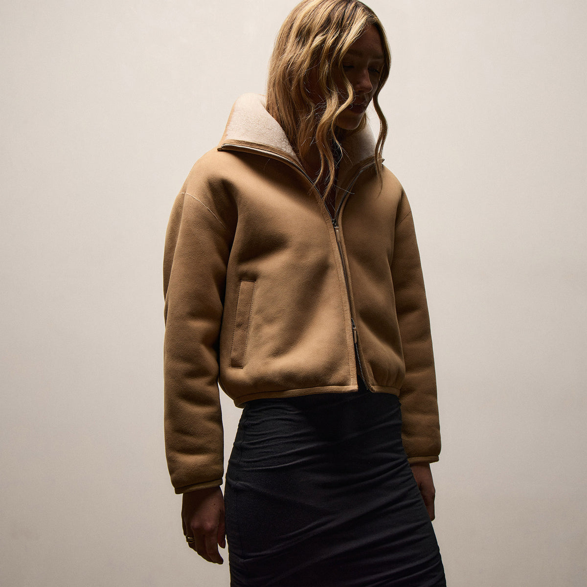 Suede Shearling Jacket - Light Caramel