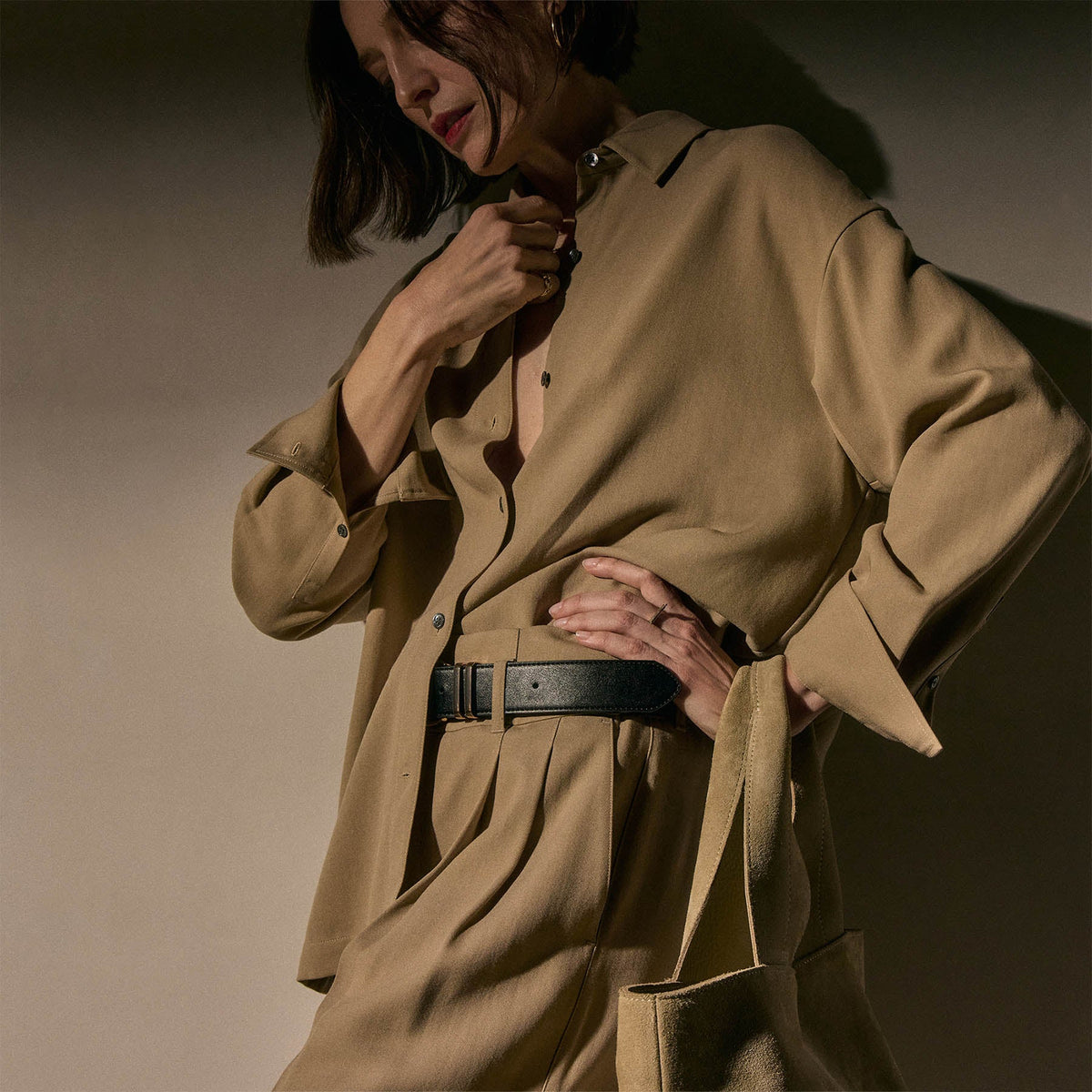 Wide Band Pleated Trouser in Soft Beige | James Perse Los Angeles