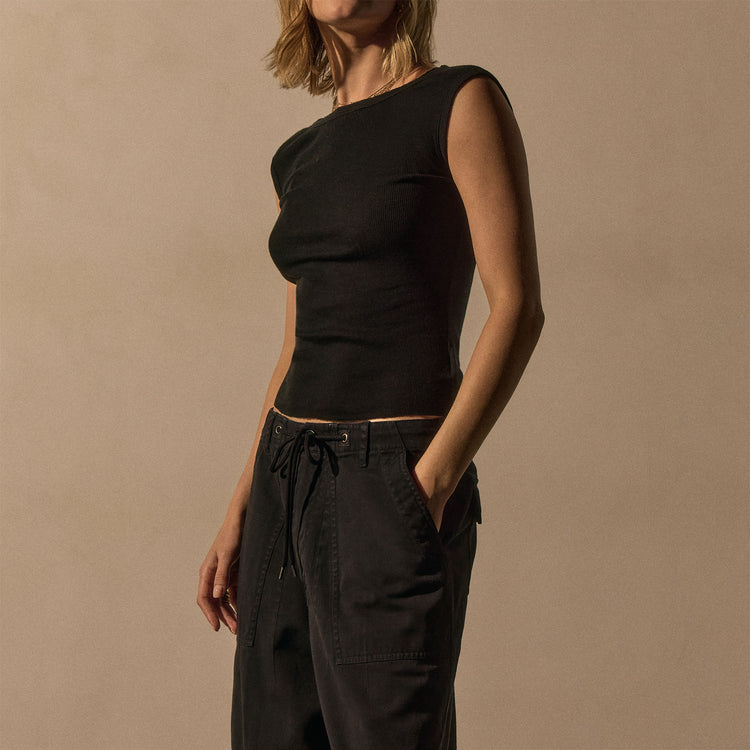 Cotton Cshmr Ribbed Boatneck Top in Black | James Perse Los Angeles