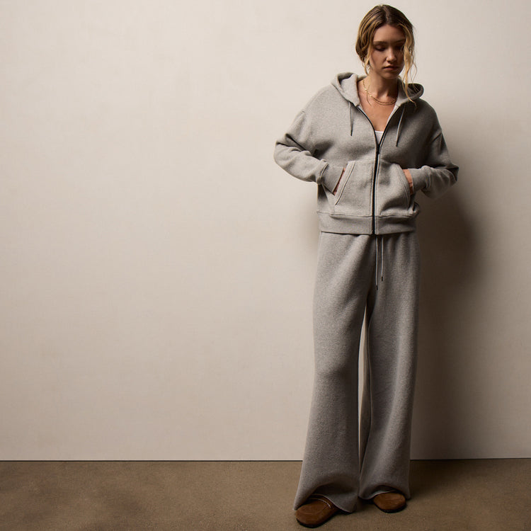 Women's Cozy Fleece Zip Hoodie & Cozy Wide Leg Sweat Pant Gift Set In Heather Grey | James Perse Los Angeles