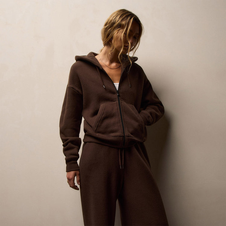 Women's Cozy Fleece Zip Hoodie & Cozy Wide Leg Sweat Pant Gift Set In Porcupine | James Perse Los Angeles