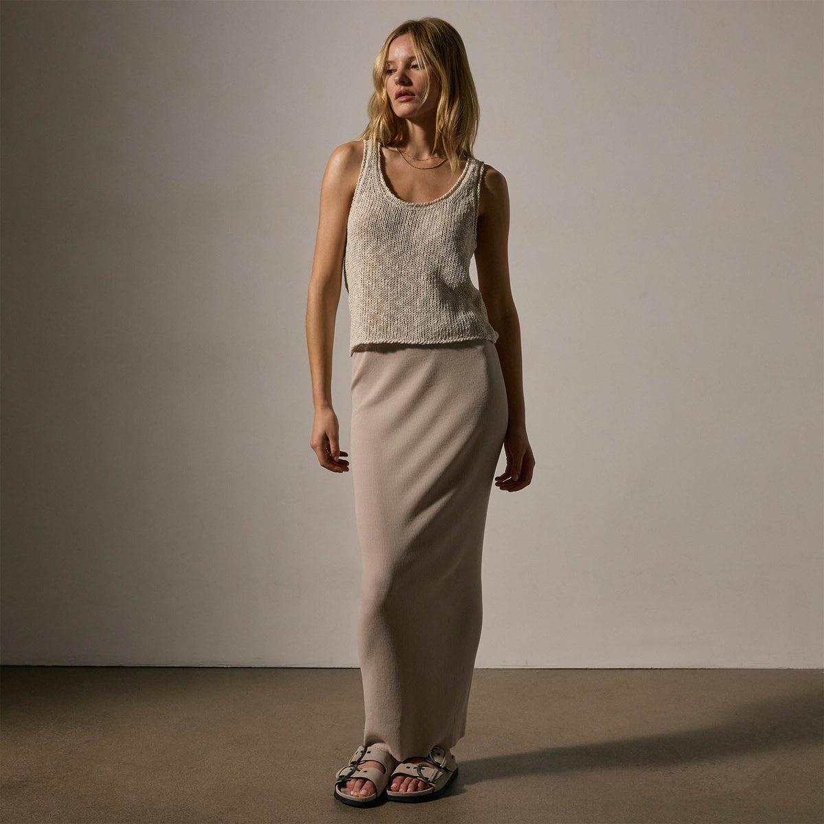 Cotton Linen Knit Tank in Natural | James Perse Los Angeles