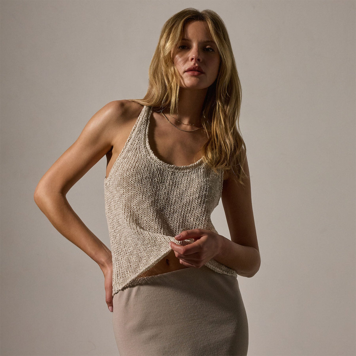 Cotton Linen Knit Tank in Natural | James Perse Los Angeles