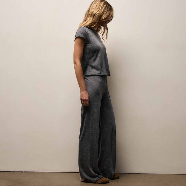 Wool Jersey Wide Leg Lounge Pant in Heather Charcoal | James Perse Los Angeles