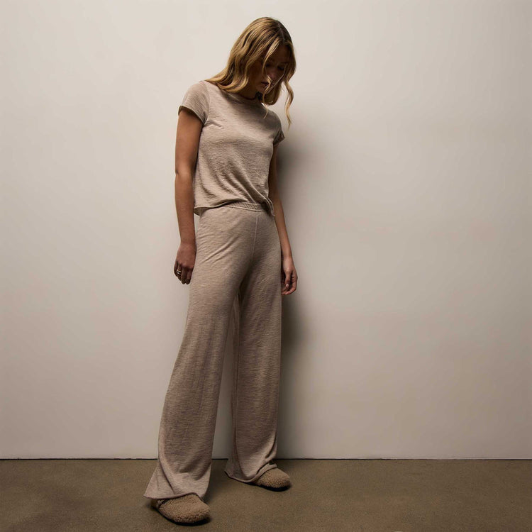 Wool Jersey Wide Leg Lounge Pant in Soft Beige | James Perse Los Angeles