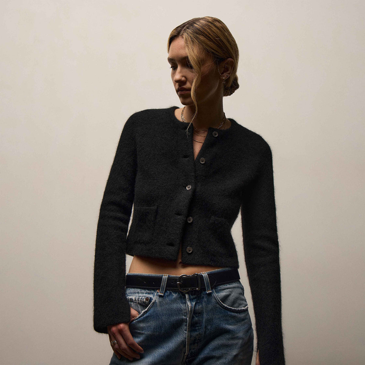 Wool Alpaca Button Front Jacket in Black | James Perse Los Angeles