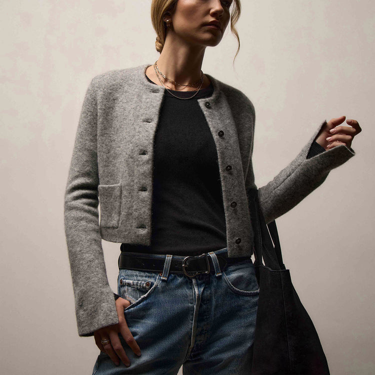 Wool Alpaca Button Front Jacket in Mid Grey | James Perse Los Angeles