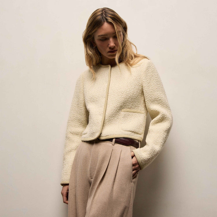 Tweed Button Front Jacket In Ivory | James Perse Los Angeles