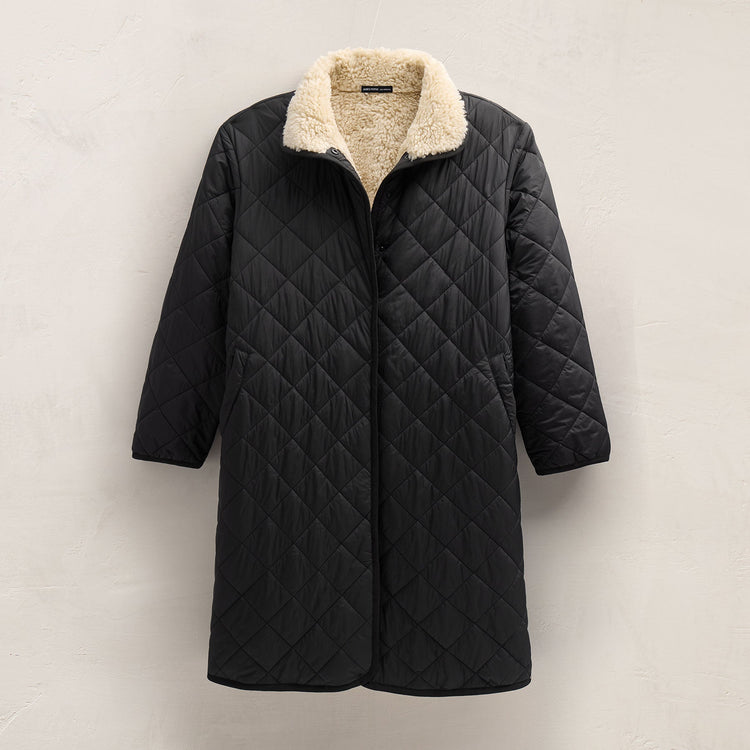 Long Nylon Quilted Coat in Black/Ivory | James Perse Los Angeles