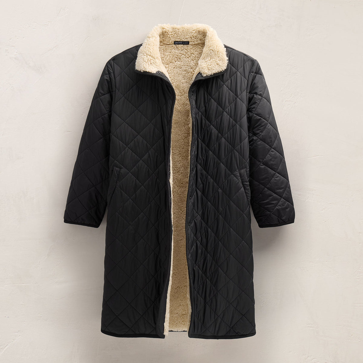 Long Nylon Quilted Coat in Black/Ivory | James Perse Los Angeles