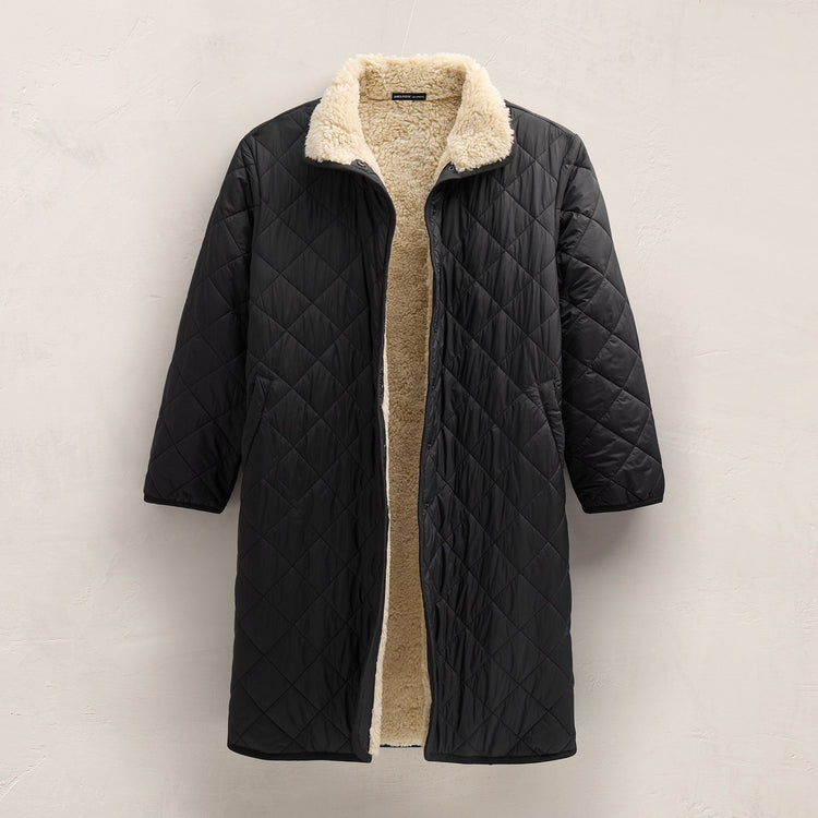 Long Nylon Quilted Coat in Black/Ivory | James Perse Los Angeles