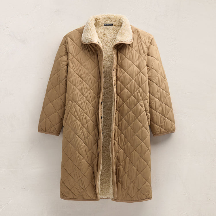 Long Nylon Quilted Coat in Toffee/Ivory | James Perse Los Angeles