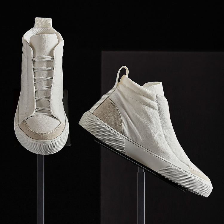 Solstice High Top Skate Sneaker in White/Taupe | James Perse Los Angeles