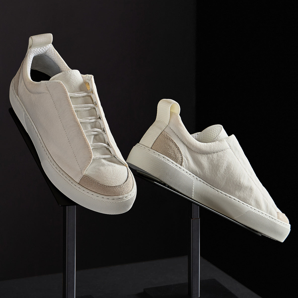 Solstice Low Top Skate Sneaker in White/Taupe | James Perse Los Angeles